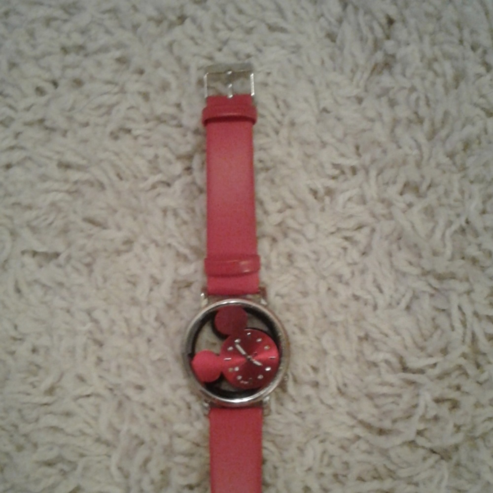 Red Leather Strap CZ jeweled Disney Watch